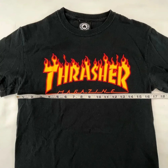 ASH | Black S 100% Cotton Thrasher Magazine Flame Logo Skater T Shirt - Picture 5 of 9